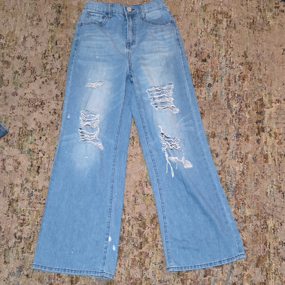 SO Light Blue Distressed Women's Flare Jeans